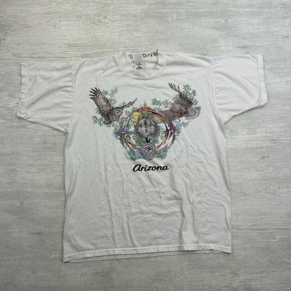 Vintage Arizona Shirt Adult Large White Wolf‎ Owl Nature Animals Destination